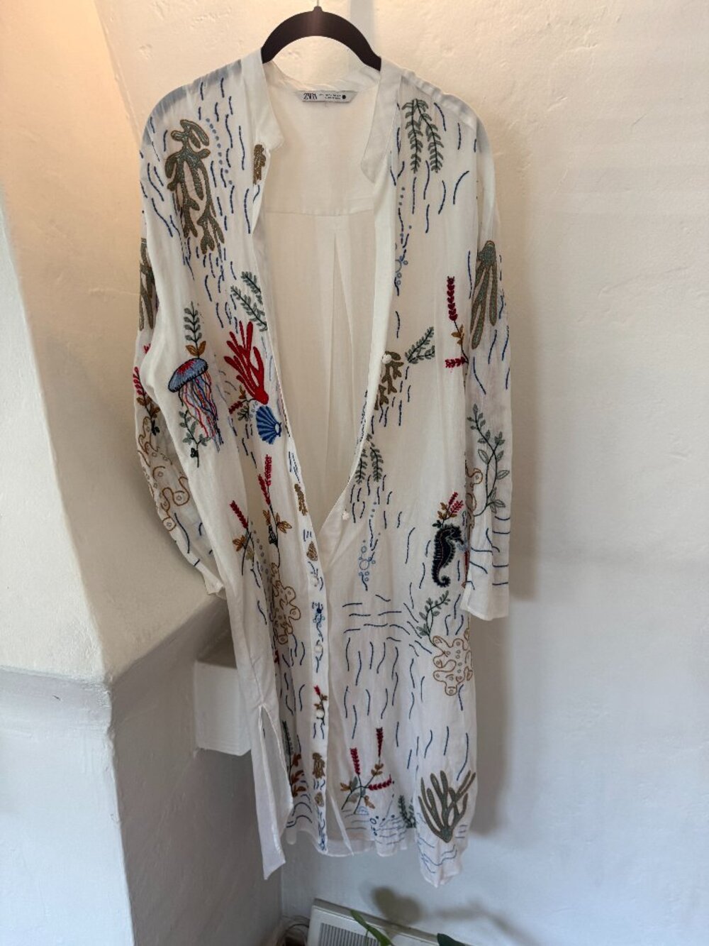 Zara Sea Motif Beach Embroidered Tunic Dress Cover-up Size Large Womens - Picture 3 of 8